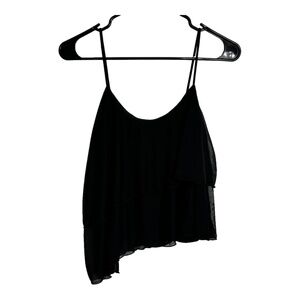 90's Vintage First Look Ruffle Waterfall Black Mesh Tank Top Size Small
